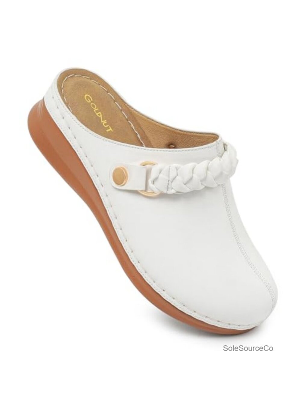 Women's Slip On Mules & Clogs with Braided Strap Faux Leather Cushioned Wedge